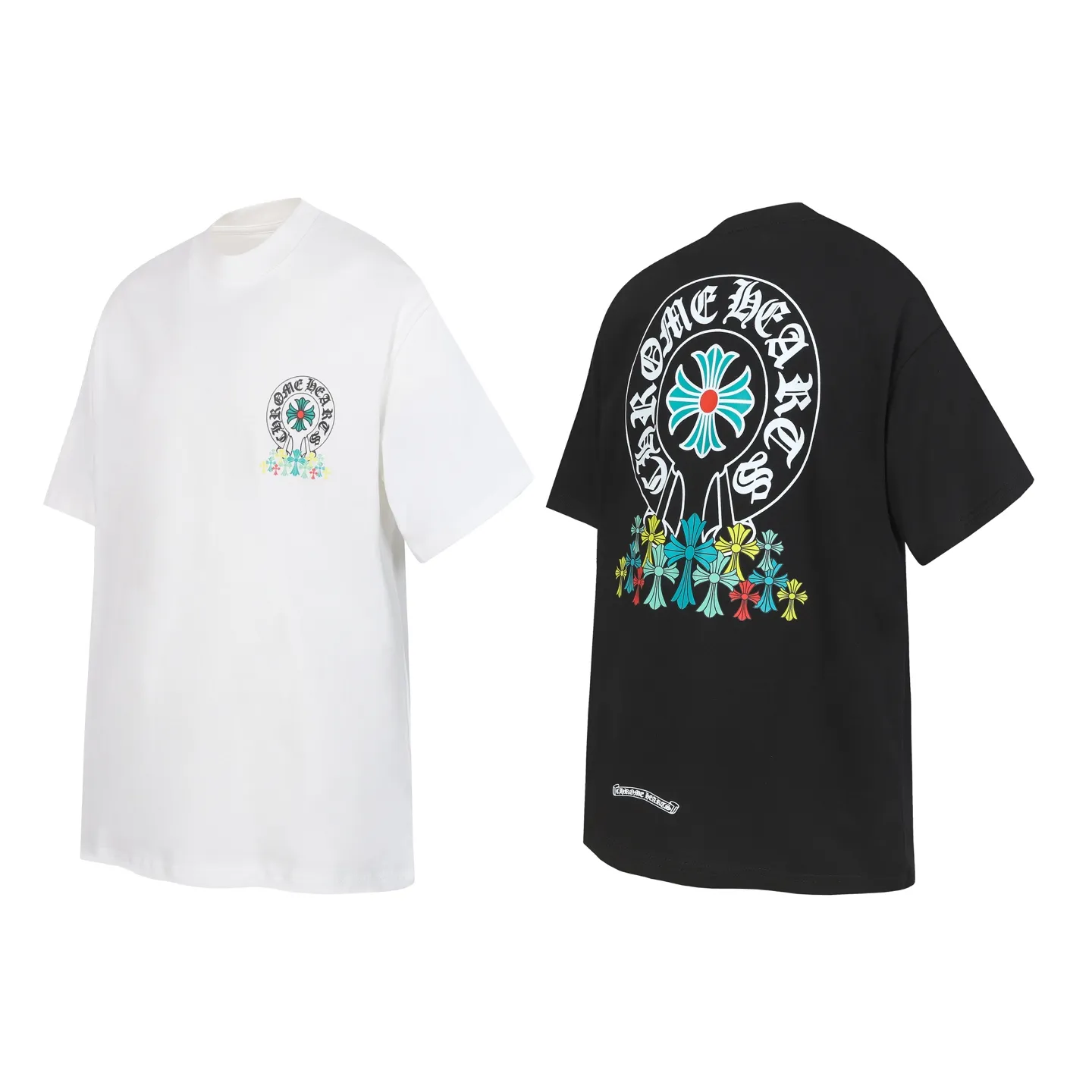 P150 Cross-border running quantity model, please do not place an order if you are pursuing quality - Chrome Hearts/Chrome Hearts colorful horseshoe printed short-sleeved T-shirt - High weight, high density and high quality. The wool is soft, delicate and skin-friendly. It feels soft and silky. It has excellent warmth and skin-friendly properties. - Custom-woven and custom-dyed, no color difference, regardless of fabric or workmanship details. Comparing with the ordinary version on the market -Colour: black white -Size: S M L XL
